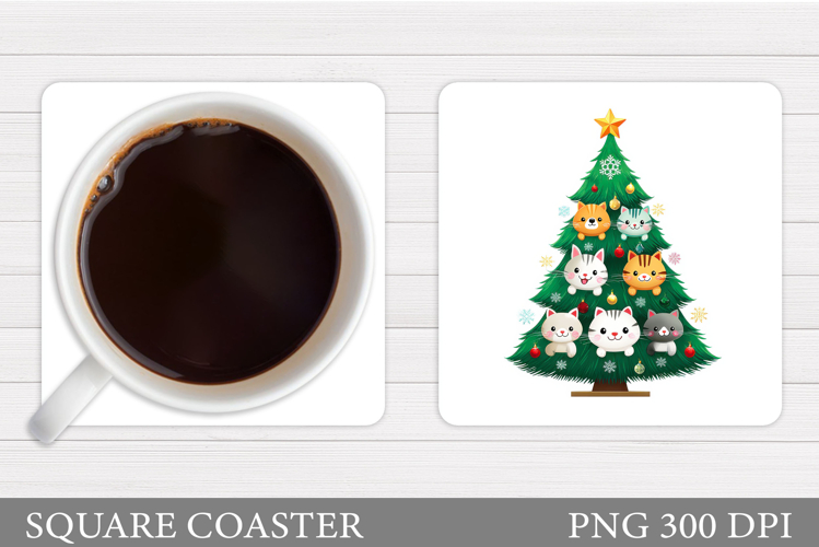 Christmas Cat Coaster Sublimation. Christmas Coaster Design