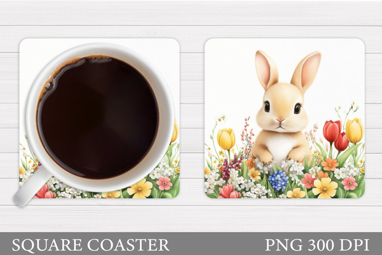 Cute Bunny Coaster Design. Bunny Flowers Coaster Sublimation