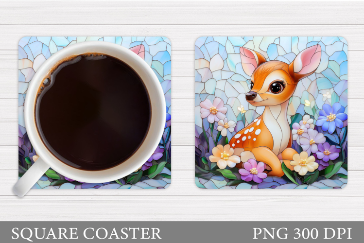 Cute Deer Coaster Sublimation. Deer Flowers Coaster Design