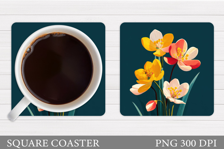 Floral Coaster Design. Flowers Coaster Sublimation