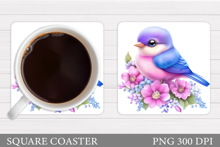 Bird Coaster Design. Bird Flowers Coaster Sublimation