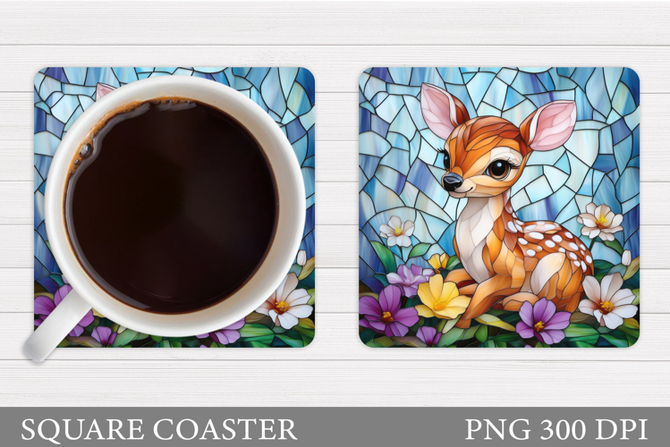 Cute Deer Coaster Sublimation. Deer Flowers Coaster Design