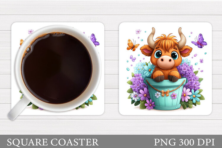 Cute Cow Coaster Design. Cute Cow Sublimation example image 1