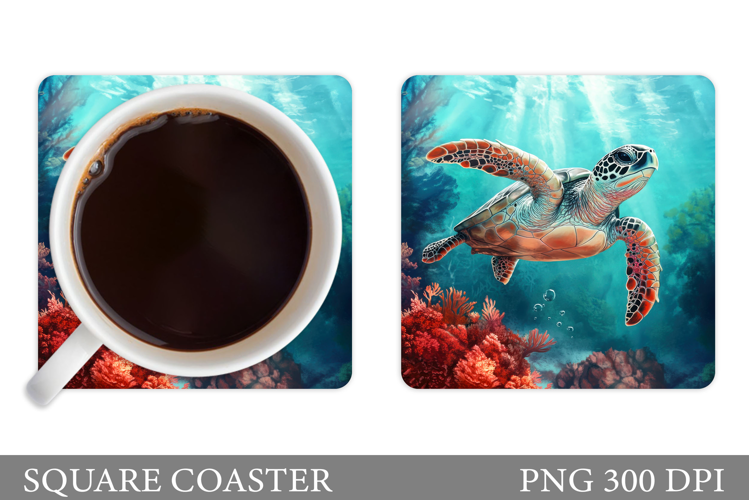 Turtle Square Coaster Design. Sea Turtle Coaster Sublimation