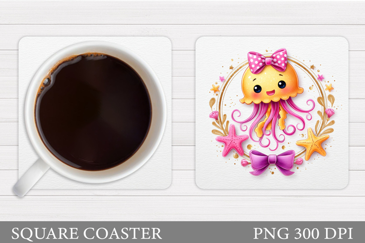 Cute Jellyfish Coaster Design. Cute Jellyfish Sublimation