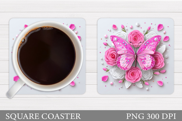 Butterfly Coaster Sublimation. Butterfly Flowers Coaster