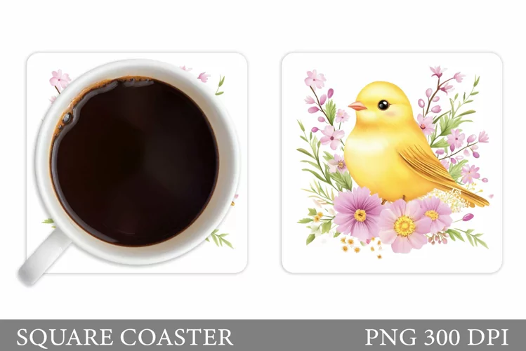 Bird Coaster Design. Bird Flowers Coaster Sublimation