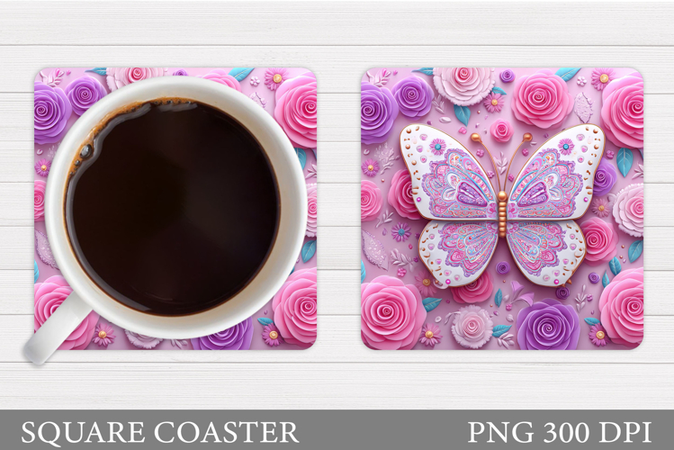 Butterflies Coaster Sublimation. Butterfly Coaster Design