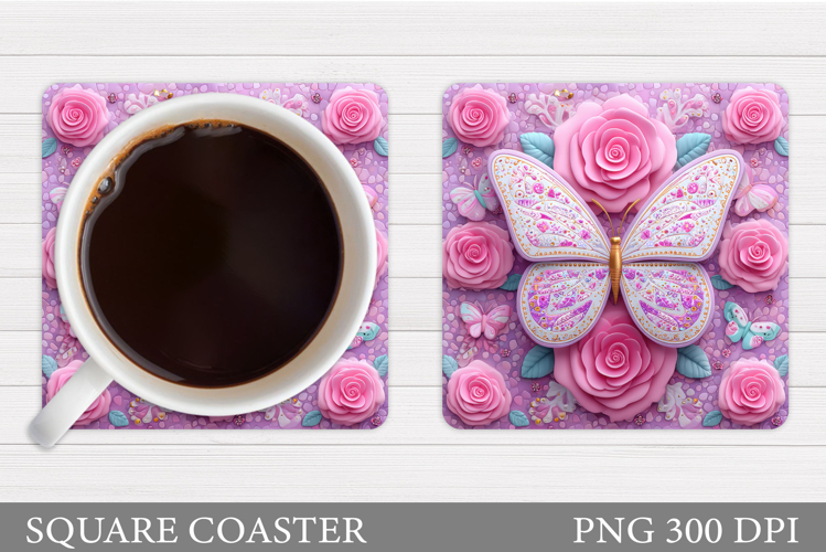Butterfly Coaster Sublimation. Butterfly Flowers Coaster