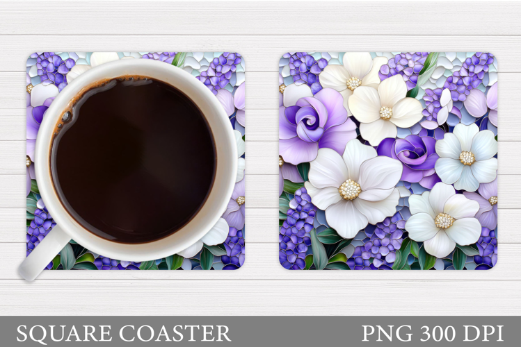Flowers Square Coaster Sublimation. Flowers Coaster Design