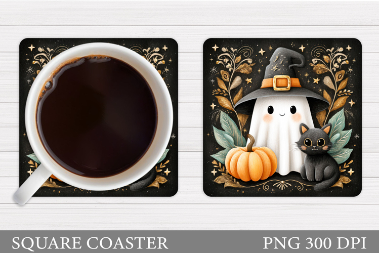 Halloween Cat Coaster. Halloween Ghost Coaster Design