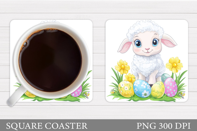 Easter Lamb Coaster Sublimation. Easter Coaster Design