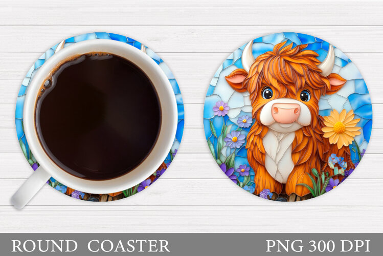 Highland Cow Coaster. Cow Coaster Sublimation example image 1