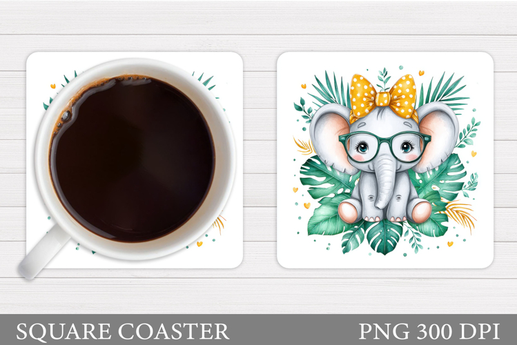 Cute Elephant Coaster. Elephant Flowers Coaster Sublimation