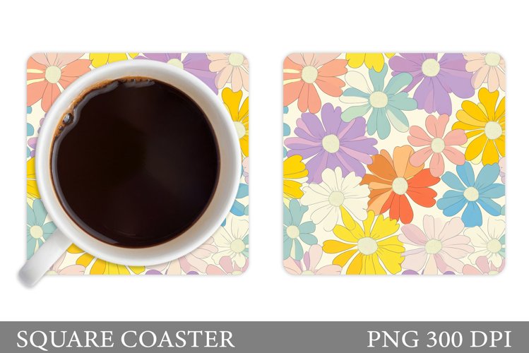 Daisy Flowers Coaster Design. Flowers Sublimation example image 1