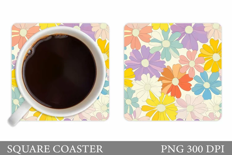 Daisy Flowers Coaster Design. Flowers Sublimation