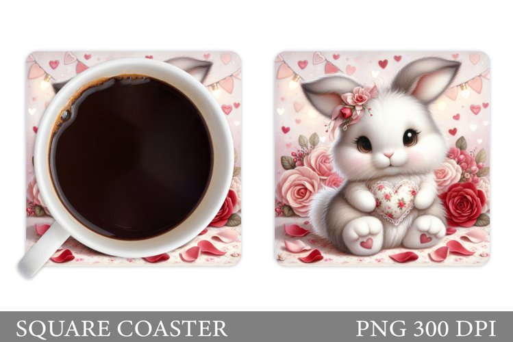 Valentines Bunny Coaster. Cute Bunny Coaster Sublimation
