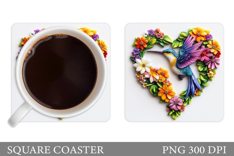 Hummingbird Square Coaster. Hummingbird Coaster Sublimation example image 1