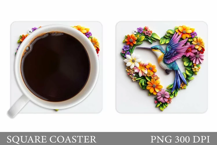 Hummingbird Square Coaster. Hummingbird Coaster Sublimation