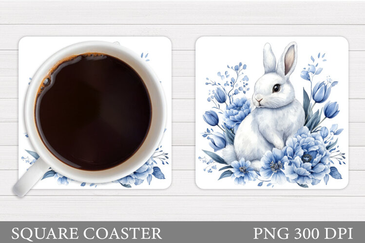 Cute Bunny Coaster. Bunny Flowers Coaster Sublimation example image 1