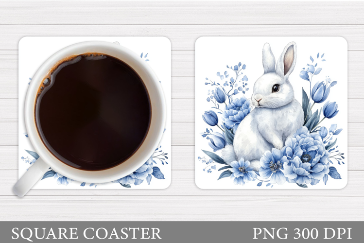 Cute Bunny Coaster. Bunny Flowers Coaster Sublimation