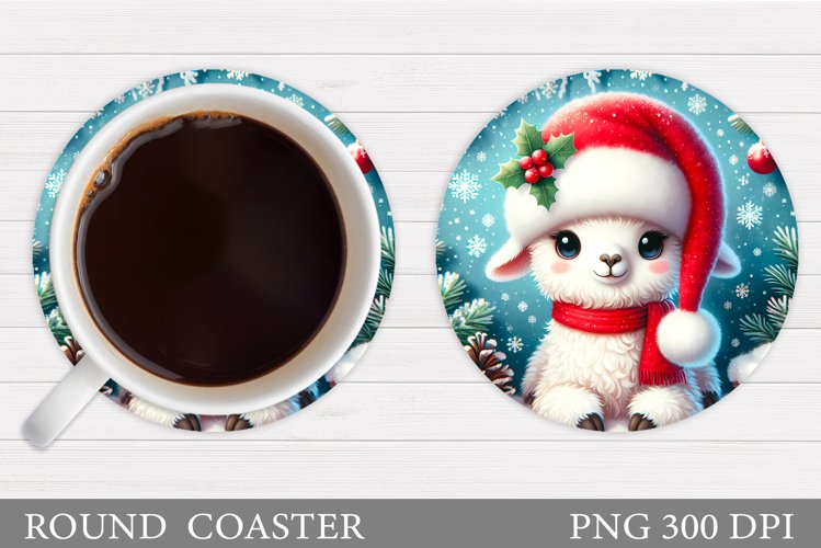 Christmas Lama Coaster Design. Christmas Coaster Sublimation example image 1