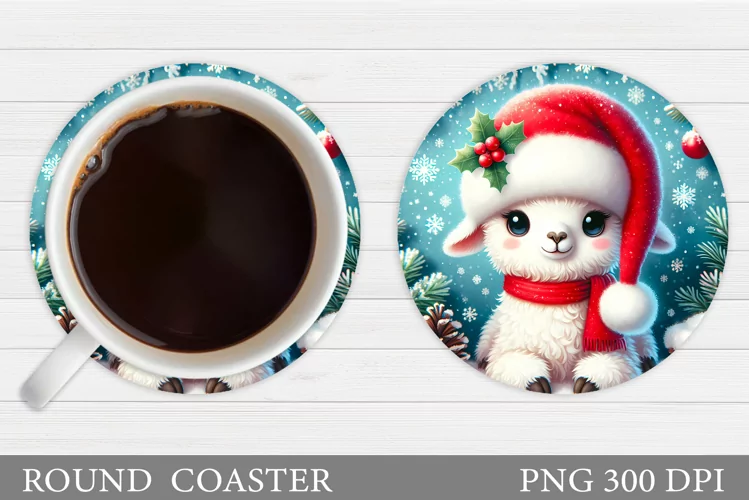 Christmas Lama Coaster Design. Christmas Coaster Sublimation