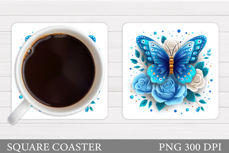 Butterfly Coaster Sublimation. Butterfly Flowers Coaster