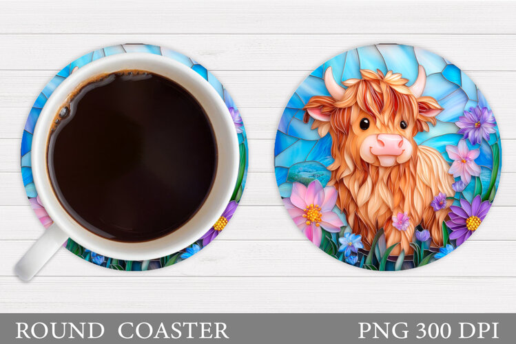 Cow Coaster Sublimation. Cow Flowers Coaster Design example image 1