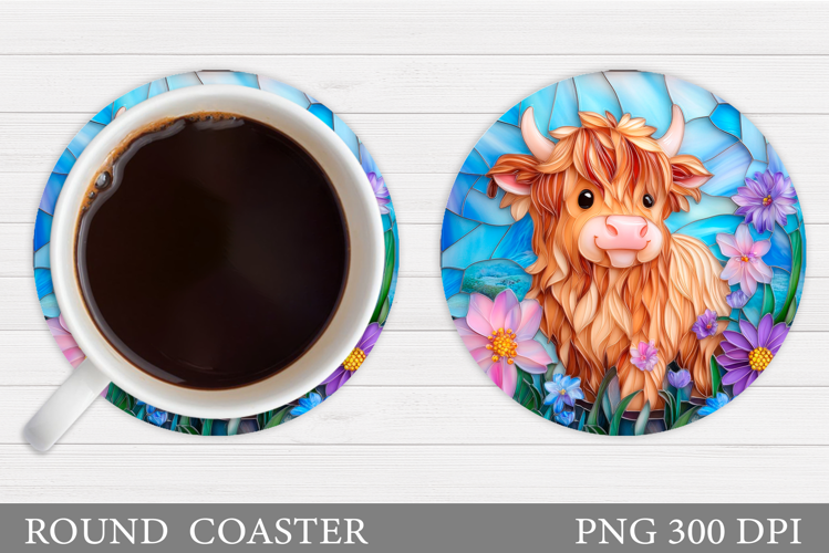 Cow Coaster Sublimation. Cow Flowers Coaster Design