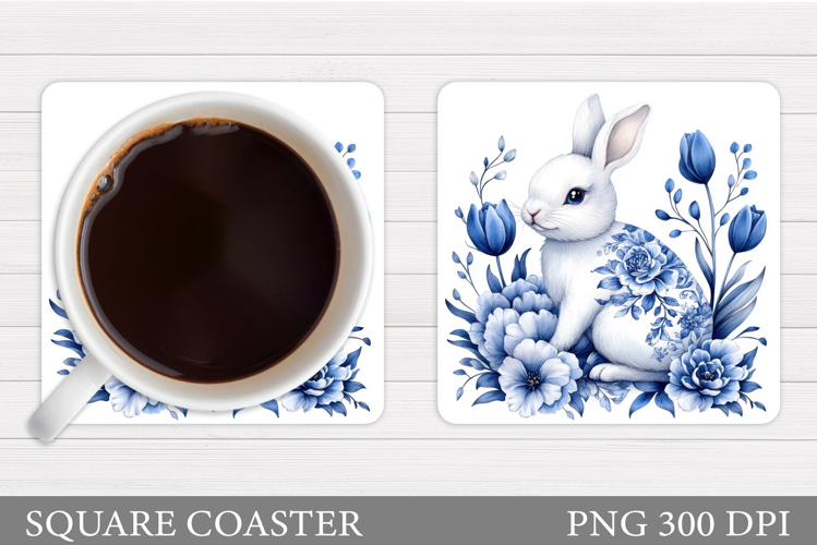 Cute Bunny Coaster Design. Bunny Flowers Coaster