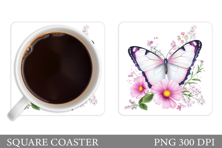 Butterfly Coaster Design. Flowers Coaster Sublimation