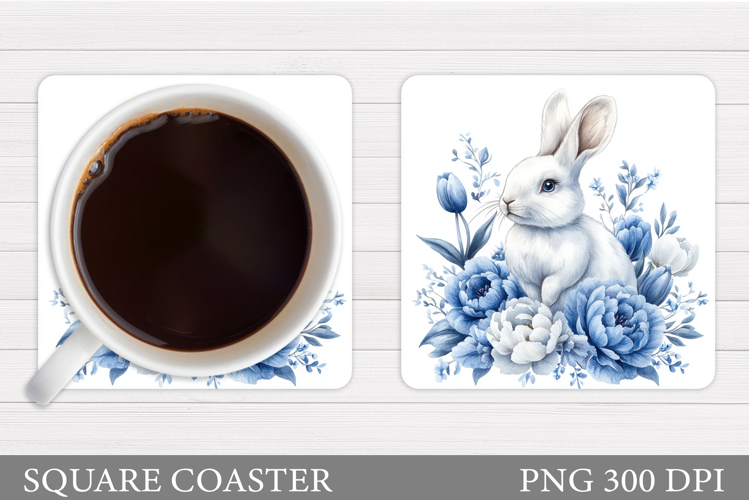 Cute Bunny Coaster. Bunny Flowers Coaster Sublimation