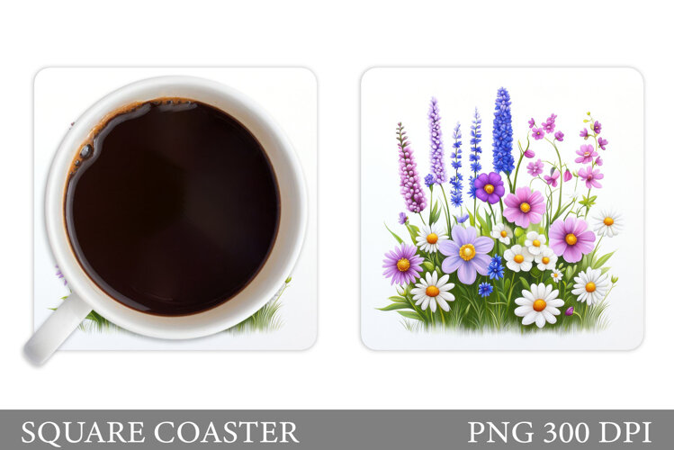 Wildflowers Coaster Design. Flowers Coaster Sublimation example image 1