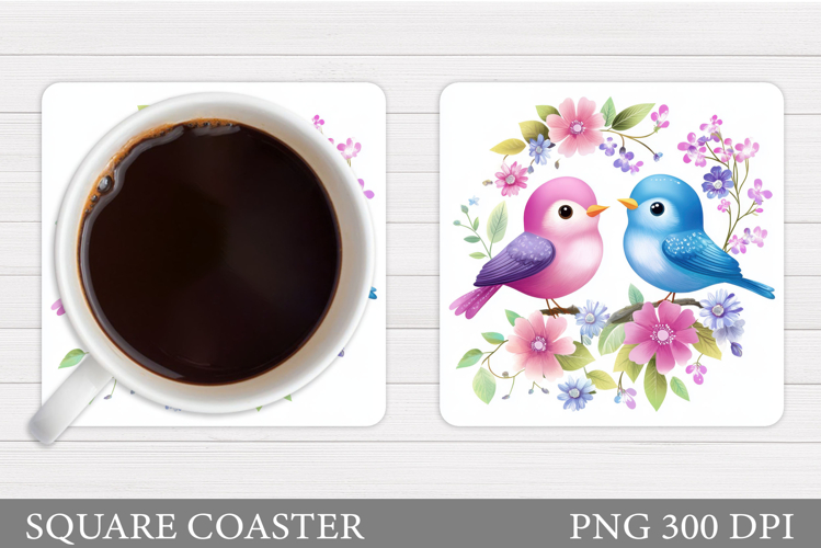 Birds Coaster Design. Bird Flowers Coaster Sublimation