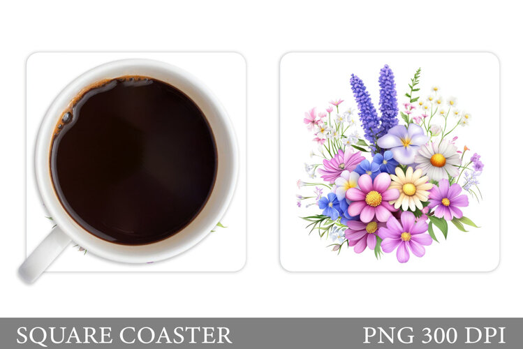 Wildflowers Coaster Sublimation. Flowers Coaster Design example image 1