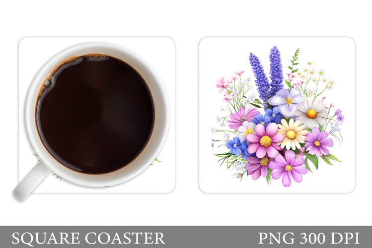 Wildflowers Coaster Sublimation. Flowers Coaster Design