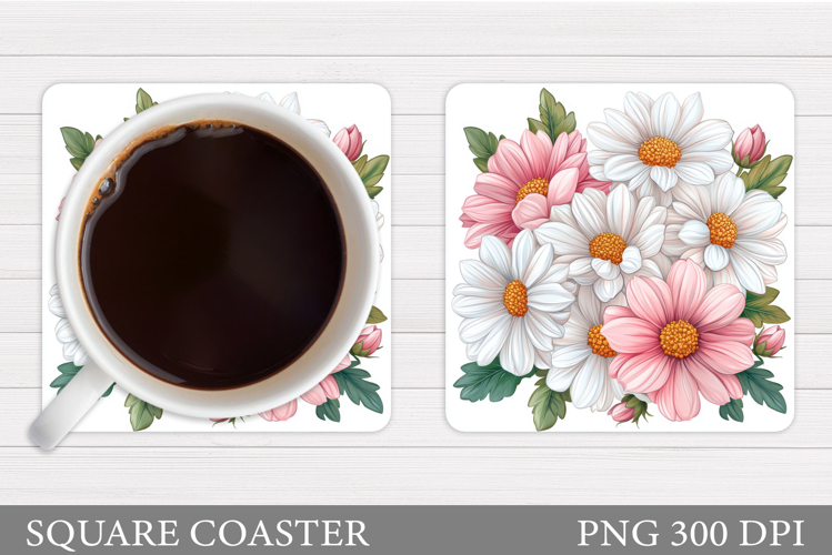 Daisy Coaster Design. Floral Coaster Sublimation