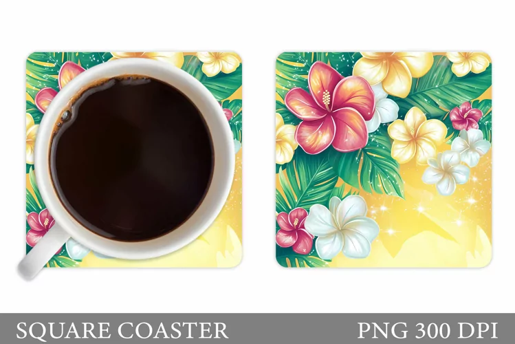 Tropical Flowers Coaster Design. Flowers Coaster Sublimation