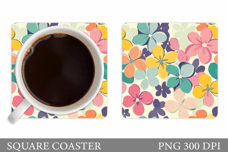 Flowers Coaster Sublimation. Floral Coaster Design