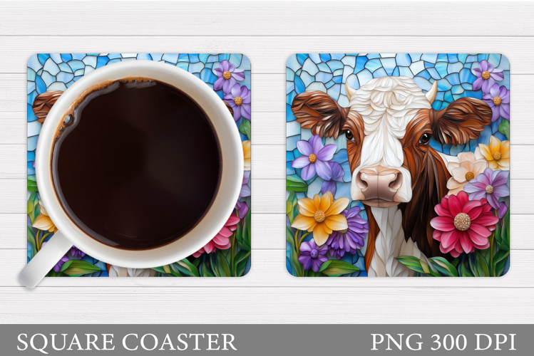 Cow Coaster Sublimation. Cow Flowers Coaster Design