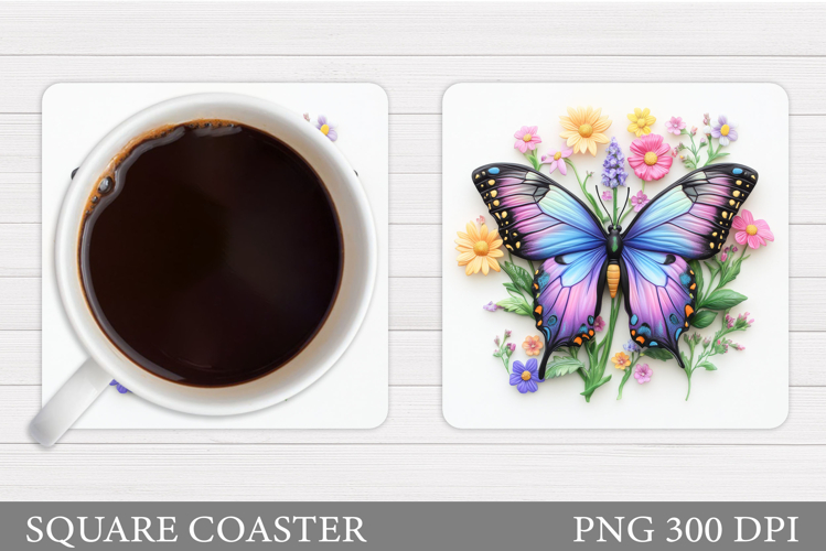 Butterfly Coaster Sublimation. Butterfly Flowers Coaster