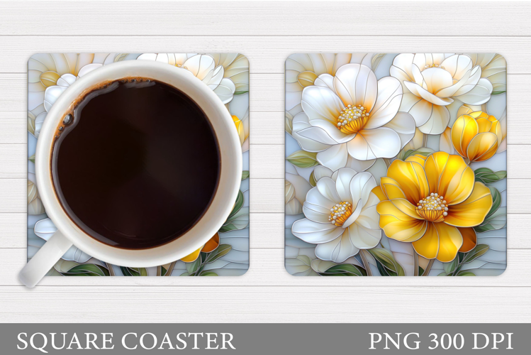 Flowers Square Coaster Sublimation. Flowers Coaster Design