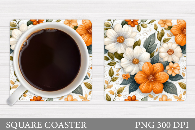 Flowers Coaster Sublimation. Floral Coaster Design