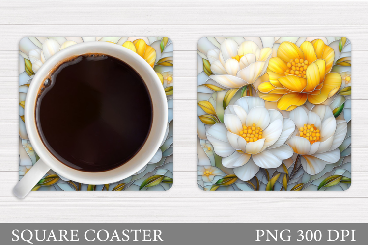Flowers Square Coaster Sublimation. Flowers Coaster Design