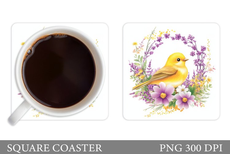 Bird Coaster Design. Bird Flowers Coaster Sublimation example image 1