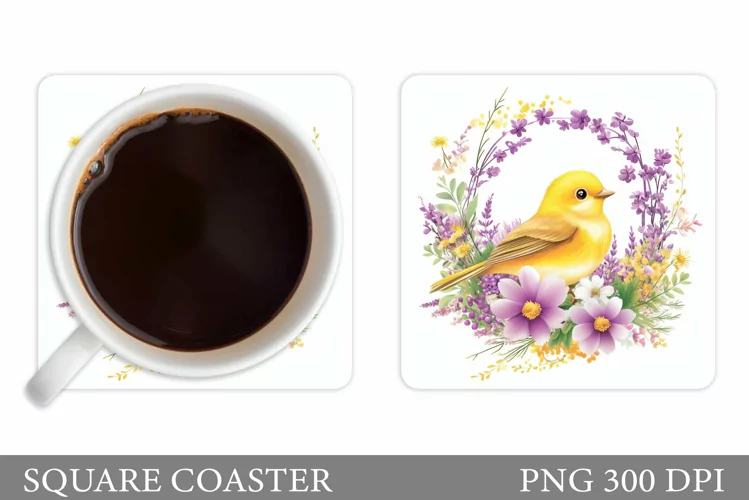 Bird Coaster Design. Bird Flowers Coaster Sublimation