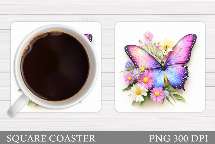 Butterfly Coaster Sublimation. Butterfly Flowers Coaster