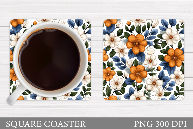 Flowers Coaster Sublimation. Floral Coaster Design
