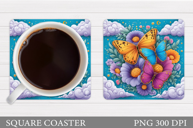 Butterfly Coaster Sublimation. Butterfly Flowers Coaster